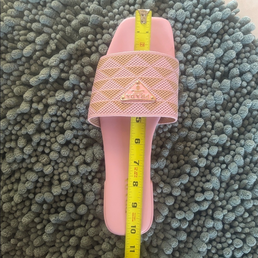 Pink Mesh Slide Sandals with Gold Logo - Picture 8 of 8